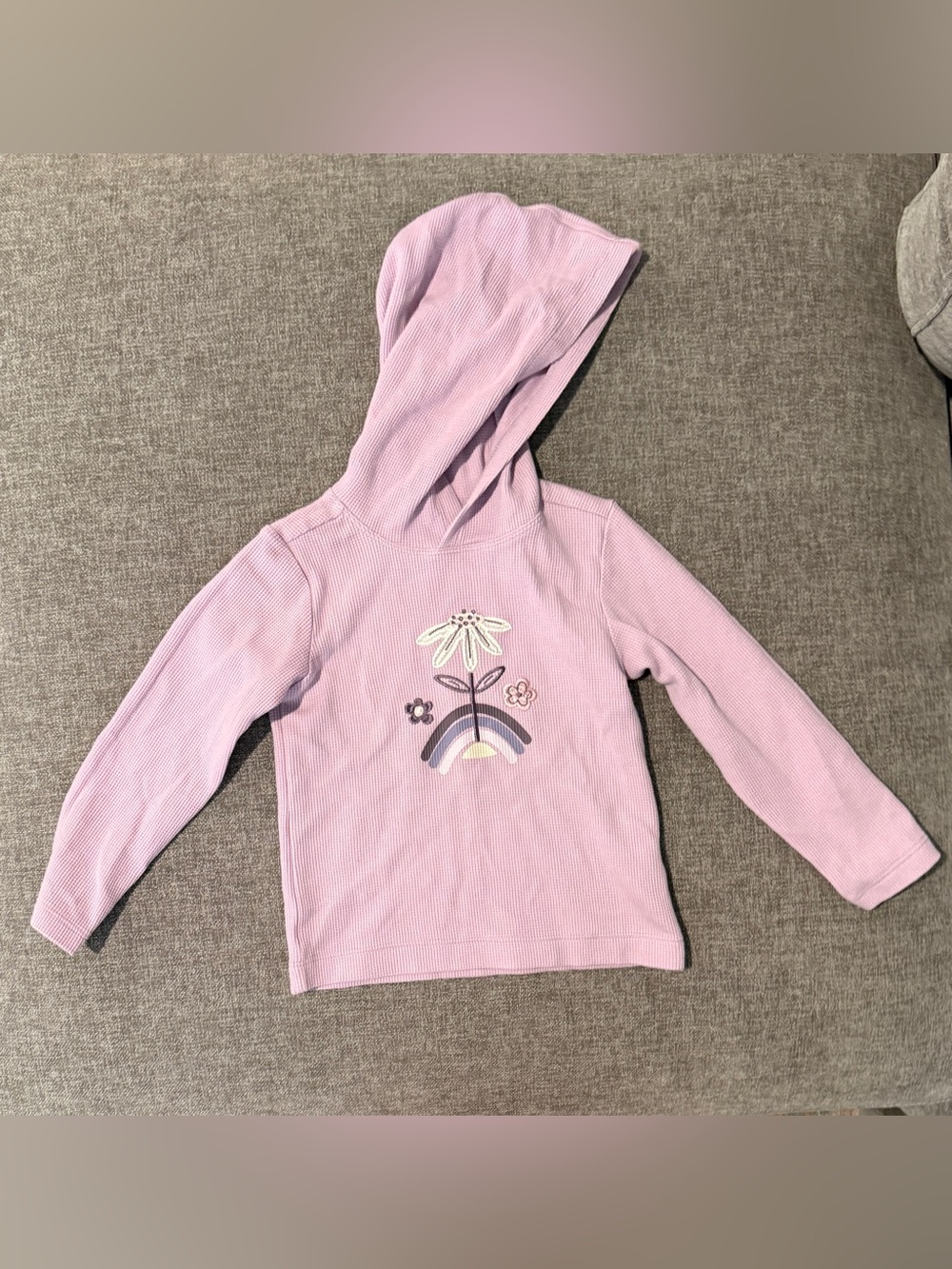 Pekkle Girls' Lavender Hoodie with Flower & Rainbow Embroidery 3T